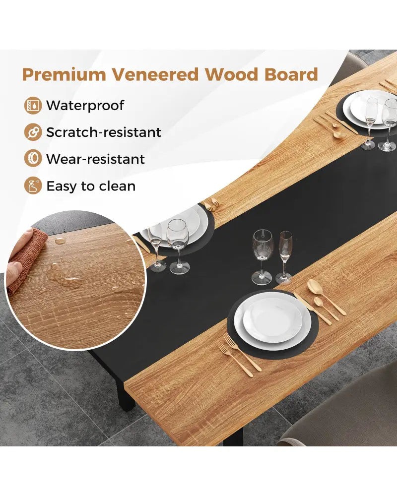 6 Feet Dining Table with Heavy-Duty Metal Frame for 6-8 People-Natural - Natural - Dining Tables