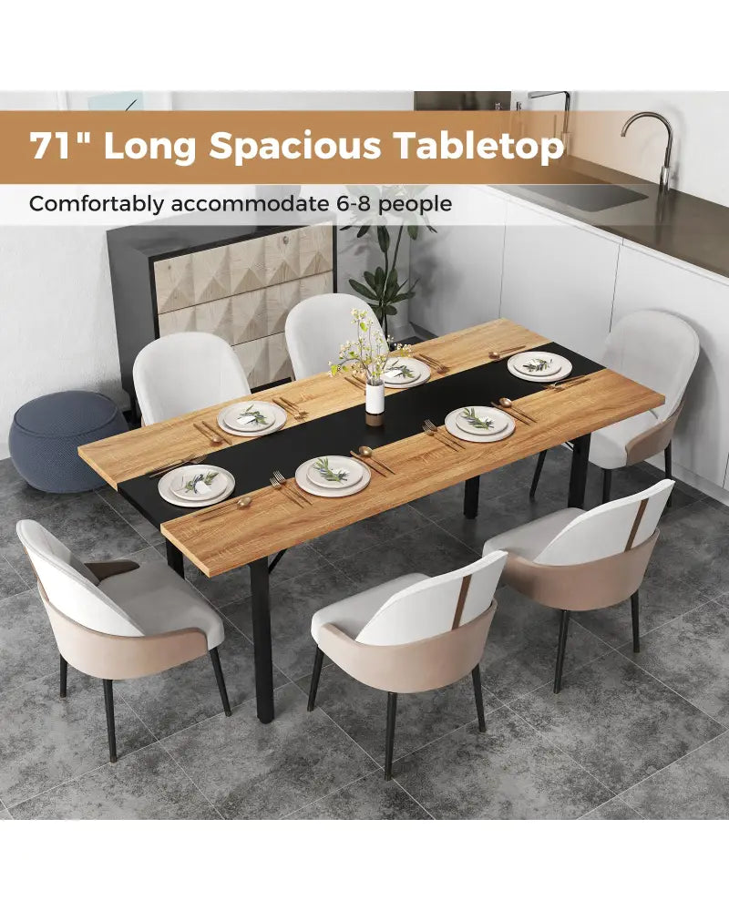 6 Feet Dining Table with Heavy-Duty Metal Frame for 6-8 People-Natural - Natural - Dining Tables