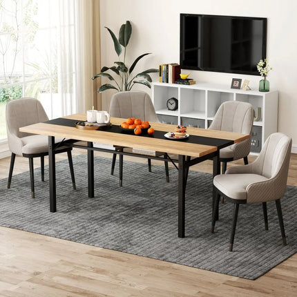 6 Feet Dining Table with Heavy-Duty Metal Frame for 6-8 People-Natural - Natural - Dining Tables