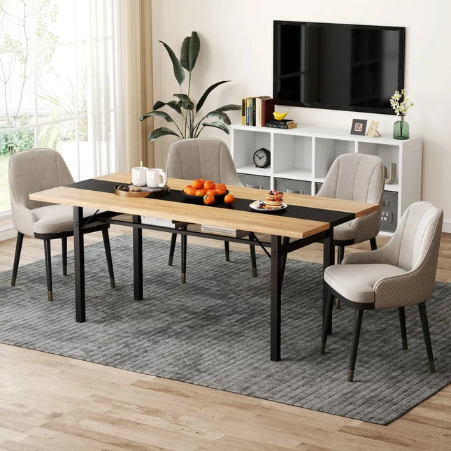6 Feet Dining Table with Heavy-Duty Metal Frame for 6-8 People-Natural - Natural - Dining Tables