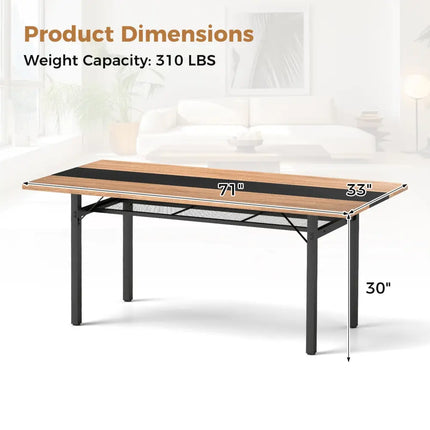 6 Feet Dining Table with Heavy-Duty Metal Frame for 6-8 People-Natural - Natural - Dining Tables