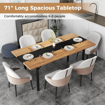 6 Feet Dining Table with Heavy-Duty Metal Frame for 6-8 People-Natural - Natural - Dining Tables