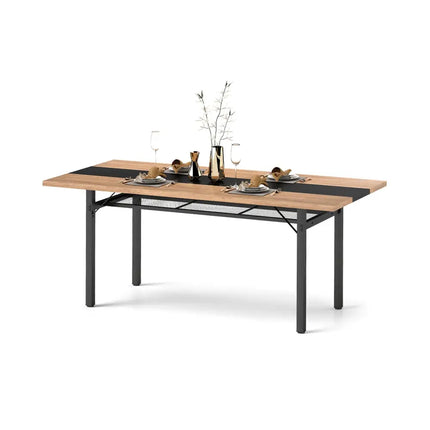 6 Feet Dining Table with Heavy-Duty Metal Frame for 6-8 People-Natural - Natural - Dining Tables
