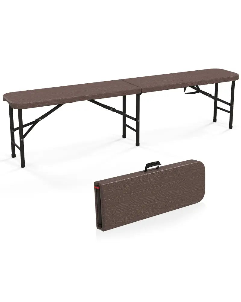6 Feet Folding HDPE Bench with 1320 LBS Capacity and Handle Lock-Brown - Brown - Outdoor Benches