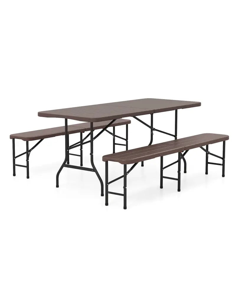 6 Feet Folding HDPE Bench with 1320 LBS Capacity and Handle Lock-Brown - Brown - Outdoor Benches