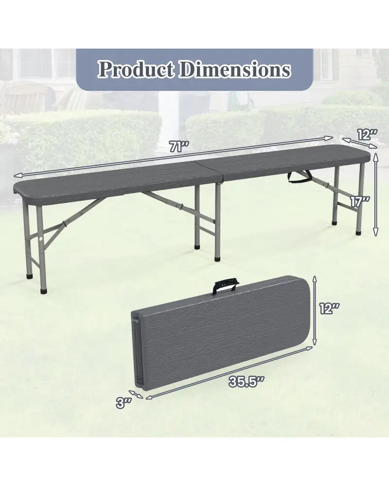 6 Feet Folding HDPE Bench with 1320 LBS Capacity and Handle Lock-Gray - Gray - Outdoor Benches