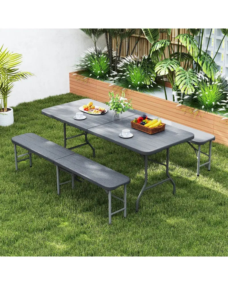 6 Feet Folding HDPE Bench with 1320 LBS Capacity and Handle Lock-Gray - Gray - Outdoor Benches