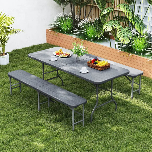 6 Feet Folding HDPE Bench with 1320 LBS Capacity and Handle Lock-Gray - Gray - Outdoor Benches