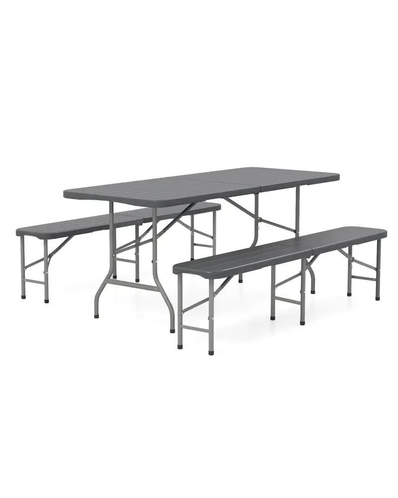 6 Feet Folding HDPE Bench with 1320 LBS Capacity and Handle Lock-Gray - Gray - Outdoor Benches