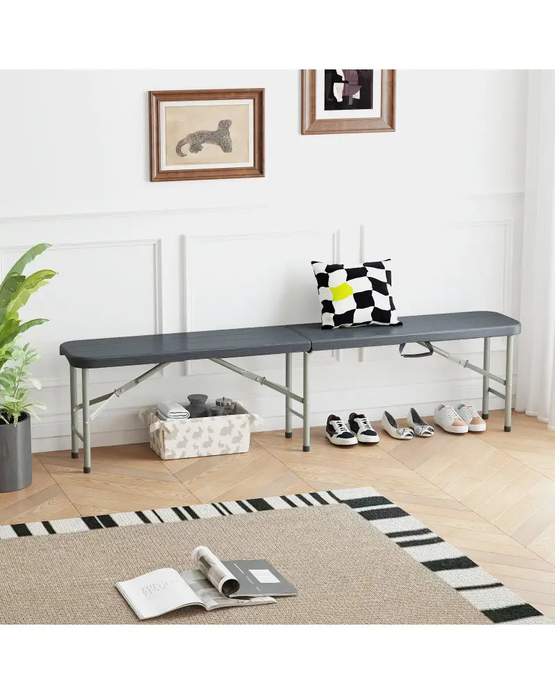 6 Feet Folding HDPE Bench with 1320 LBS Capacity and Handle Lock-Gray - Gray - Outdoor Benches