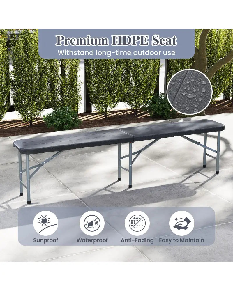 6 Feet Folding HDPE Bench with 1320 LBS Capacity and Handle Lock-Gray - Gray - Outdoor Benches