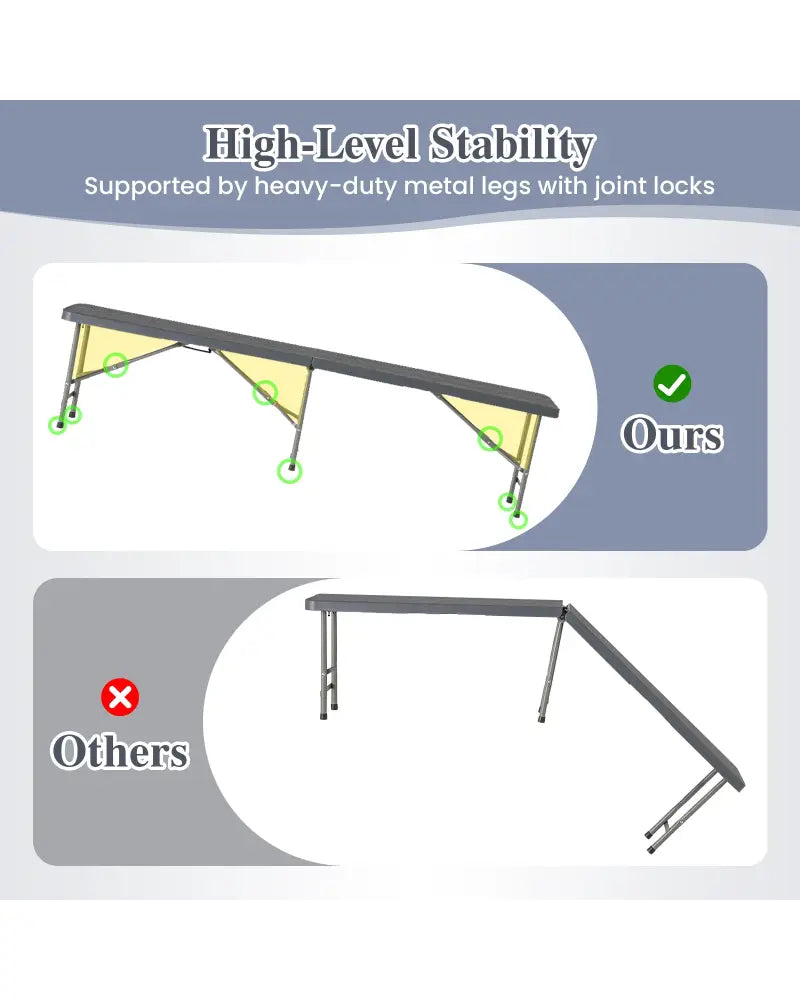 6 Feet Folding HDPE Bench with 1320 LBS Capacity and Handle Lock-Gray - Gray - Outdoor Benches