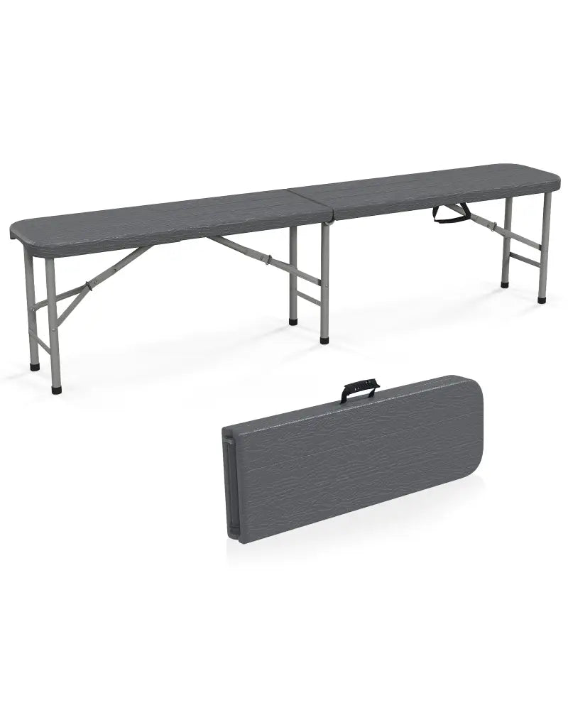 6 Feet Folding HDPE Bench with 1320 LBS Capacity and Handle Lock-Gray - Gray - Outdoor Benches