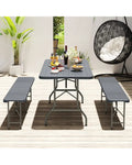 6 Feet Folding Table with Wood Grain HDPE Tabletop and Safe Lock Mechanism-Gray - Gray - Picnic Tables