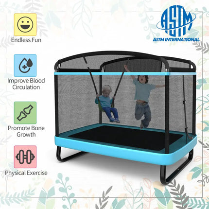 6 Feet Kids Entertaining Trampoline with Swing Safety Fence-Blue - Blue - Trampolines