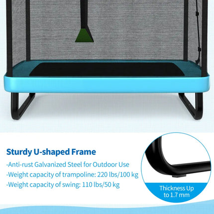6 Feet Kids Entertaining Trampoline with Swing Safety Fence-Blue - Blue - Trampolines