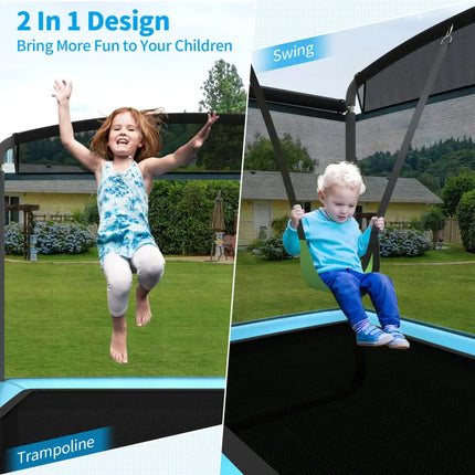 6 Feet Kids Entertaining Trampoline with Swing Safety Fence-Blue - Blue - Trampolines