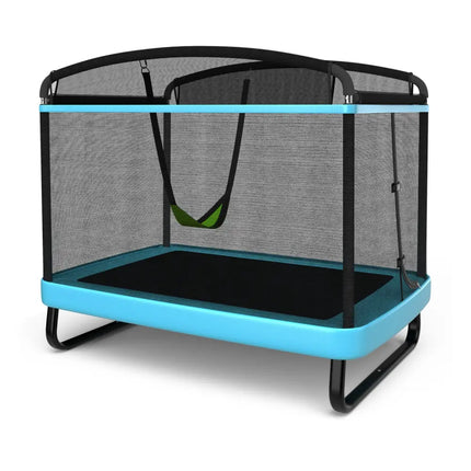 6 Feet Kids Entertaining Trampoline with Swing Safety Fence-Blue - Blue - Trampolines