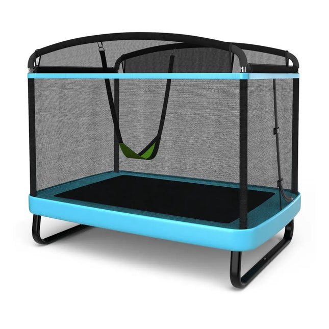 6 Feet Kids Entertaining Trampoline with Swing Safety Fence-Blue - Blue - Trampolines