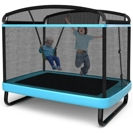 6 Feet Kids Entertaining Trampoline with Swing Safety Fence-Blue - Blue - Trampolines