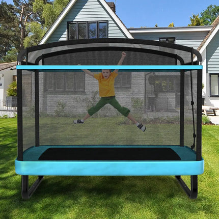 6 Feet Kids Entertaining Trampoline with Swing Safety Fence-Blue - Blue - Trampolines
