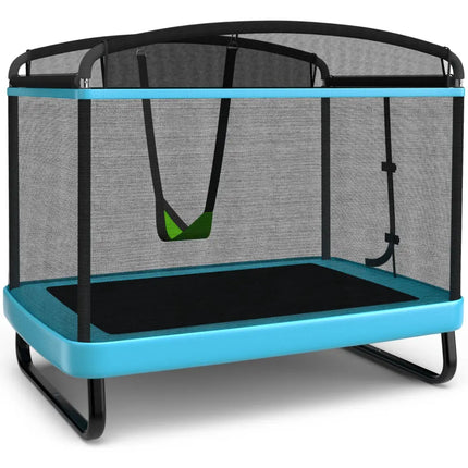 6 Feet Kids Entertaining Trampoline with Swing Safety Fence-Blue - Blue - Trampolines