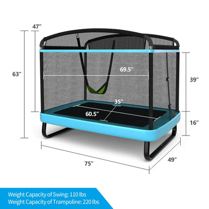 6 Feet Kids Entertaining Trampoline with Swing Safety Fence-Blue - Blue - Trampolines