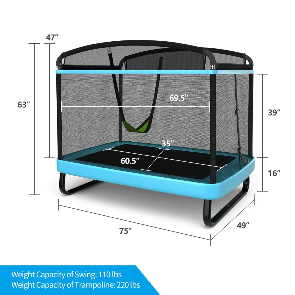 6 Feet Kids Entertaining Trampoline with Swing Safety Fence-Blue - Blue - Trampolines