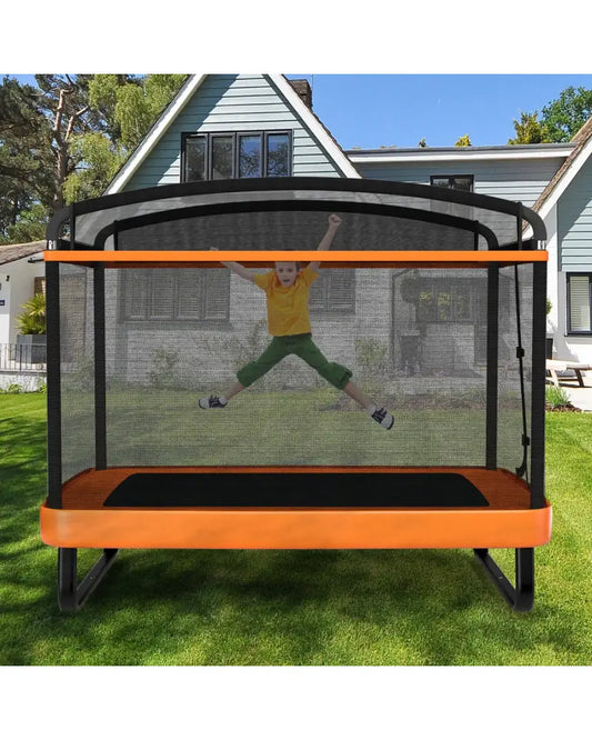 6 Feet Kids Entertaining Trampoline with Swing Safety Fence-Orange - Orange - Trampolines