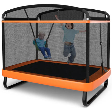 6 Feet Kids Entertaining Trampoline with Swing Safety Fence-Orange - Orange - Trampolines
