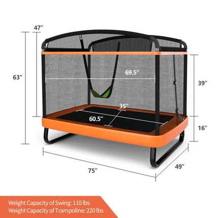 6 Feet Kids Entertaining Trampoline with Swing Safety Fence-Orange - Orange - Trampolines