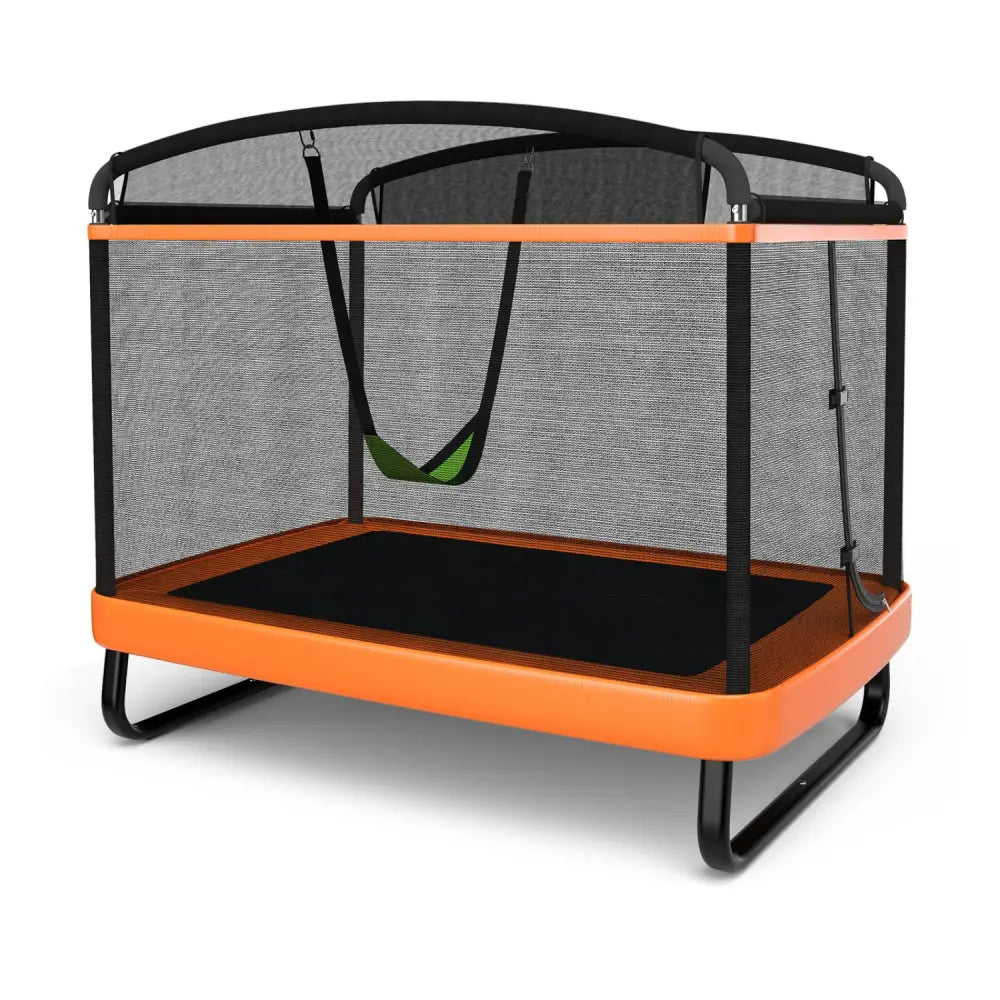 6 Feet Kids Entertaining Trampoline with Swing Safety Fence-Orange - Orange - Trampolines