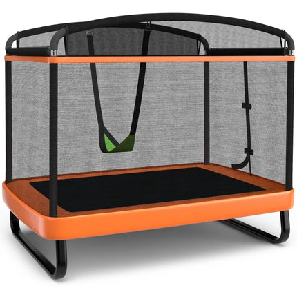6 Feet Kids Entertaining Trampoline with Swing Safety Fence-Orange - Orange - Trampolines