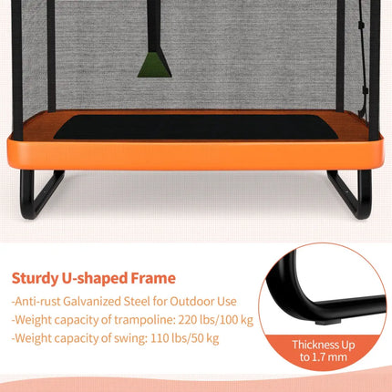 6 Feet Kids Entertaining Trampoline with Swing Safety Fence-Orange - Orange - Trampolines