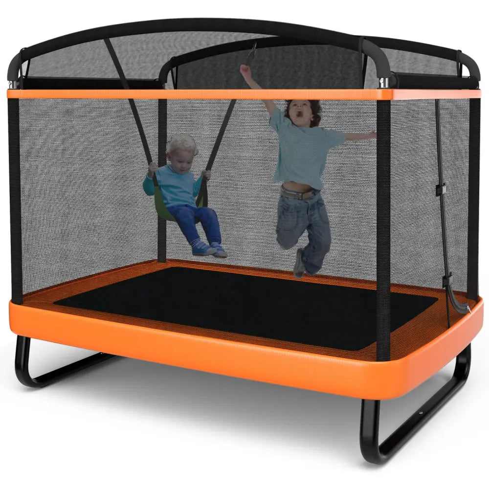6 Feet Kids Entertaining Trampoline with Swing Safety Fence-Orange - Orange - Trampolines