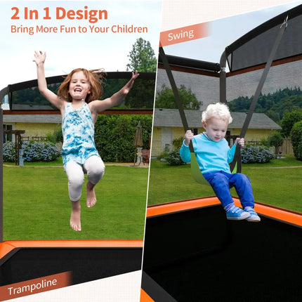 6 Feet Kids Entertaining Trampoline with Swing Safety Fence-Orange - Orange - Trampolines