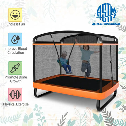 6 Feet Kids Entertaining Trampoline with Swing Safety Fence-Orange - Orange - Trampolines