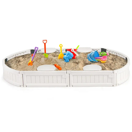 6 Feet Kids Oval Sandbox with Built-in Corner Seat and Bottom Liner-White - White - Sandboxes