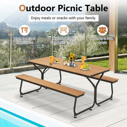6 Feet Outdoor Picnic Table Bench Set for 6-8 People-Brown - Brown - Picnic Tables