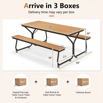6 Feet Outdoor Picnic Table Bench Set for 6-8 People-Brown - Brown - Picnic Tables