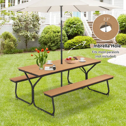 6 Feet Outdoor Picnic Table Bench Set for 6-8 People-Brown - Brown - Picnic Tables