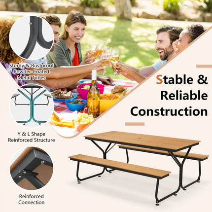 6 Feet Outdoor Picnic Table Bench Set for 6-8 People-Brown - Brown - Picnic Tables