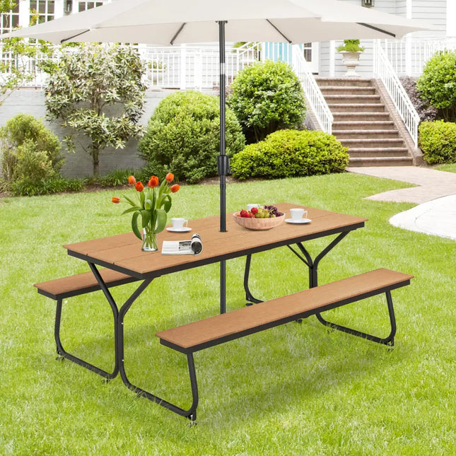 6 Feet Outdoor Picnic Table Bench Set for 6-8 People-Brown - Brown - Picnic Tables