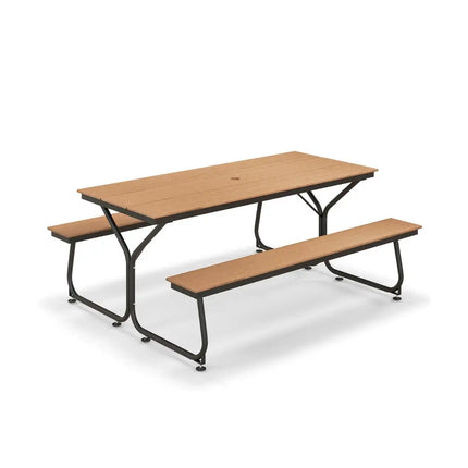 6 Feet Outdoor Picnic Table Bench Set for 6-8 People-Brown - Brown - Picnic Tables