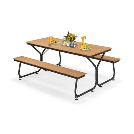 6 Feet Outdoor Picnic Table Bench Set for 6-8 People-Brown - Brown - Picnic Tables