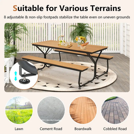 6 Feet Outdoor Picnic Table Bench Set for 6-8 People-Brown - Brown - Picnic Tables