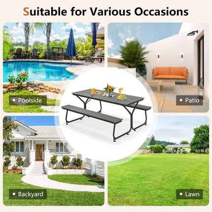 6 Feet Outdoor Picnic Table Bench Set for 6-8 People-Gray - Gray - Picnic Tables