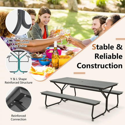 6 Feet Outdoor Picnic Table Bench Set for 6-8 People-Gray - Gray - Picnic Tables
