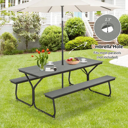 6 Feet Outdoor Picnic Table Bench Set for 6-8 People-Gray - Gray - Picnic Tables