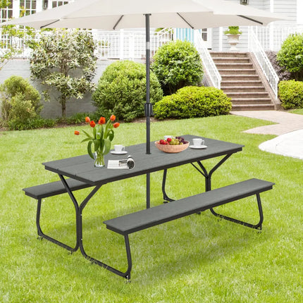 6 Feet Outdoor Picnic Table Bench Set for 6-8 People-Gray - Gray - Picnic Tables